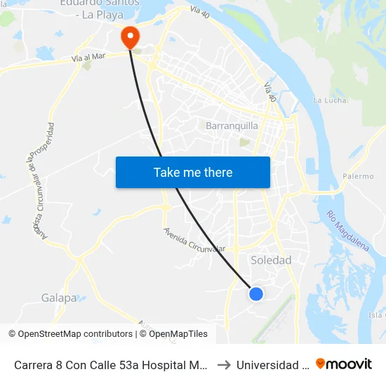 Carrera 8 Con Calle 53a Hospital Materno Infantil Lado Sur to Universidad Del Norte map