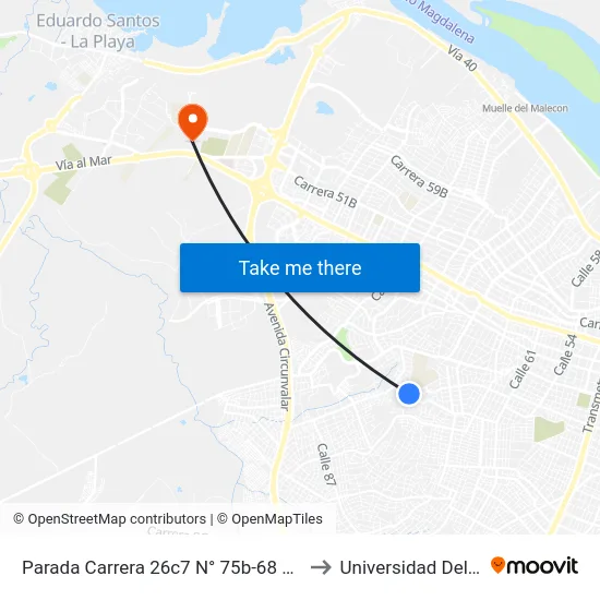Parada Carrera 26c7 N° 75b-68 Lado Norte to Universidad Del Norte map
