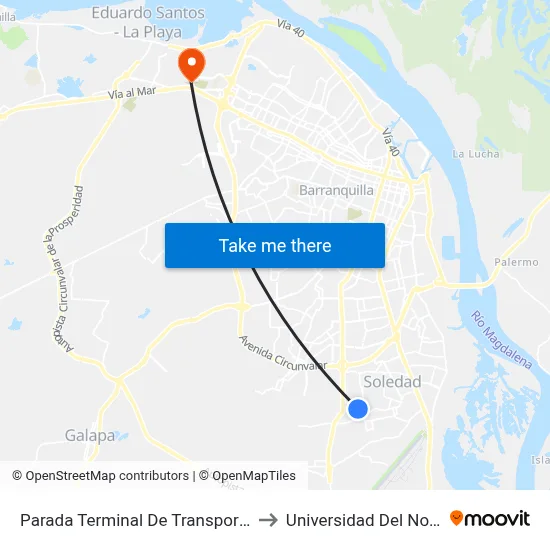 Parada Terminal De Transportes to Universidad Del Norte map