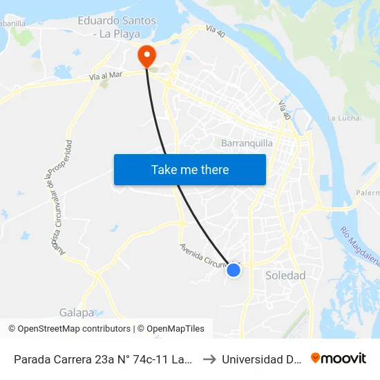 Parada Carrera 23a N° 74c-11 Lado Sur Soledad to Universidad Del Norte map