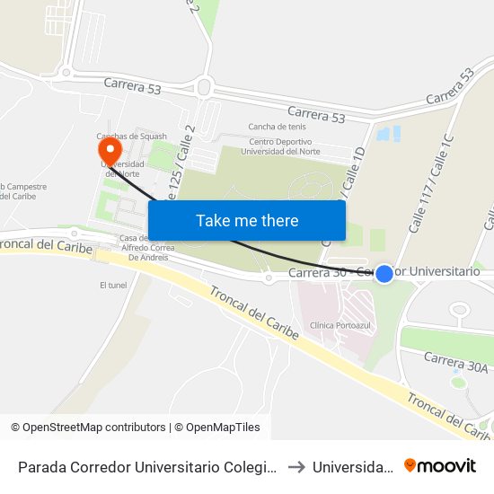 Parada Corredor Universitario Colegio Sagrado Corazón Lado Norte to Universidad Del Norte map