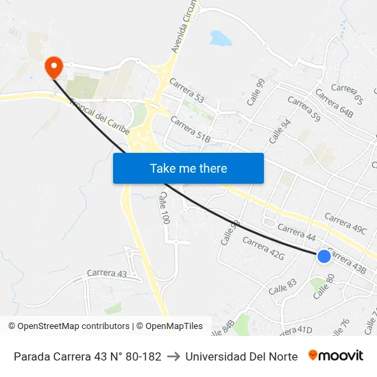 Parada Carrera 43 N° 80-182 to Universidad Del Norte map