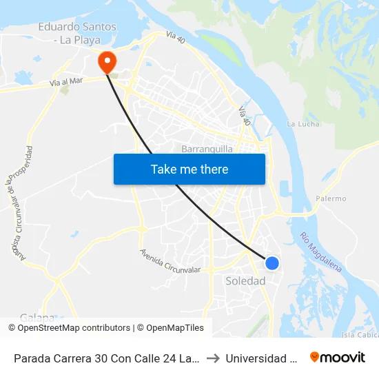 Parada Carrera 30 Con Calle 24 Lado Norte Soledad to Universidad Del Norte map