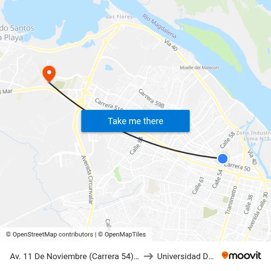 Av. 11 De Noviembre (Carrera 54) Con Calle 52 to Universidad Del Norte map