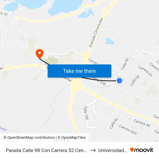 Parada Calle 98 Con Carrera 52 Centro Comercial Buenavista to Universidad Del Norte map