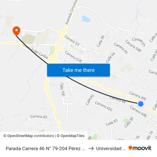 Parada Carrera 46 N° 79-204 Pérez Radiólogos Lado Norte to Universidad Del Norte map