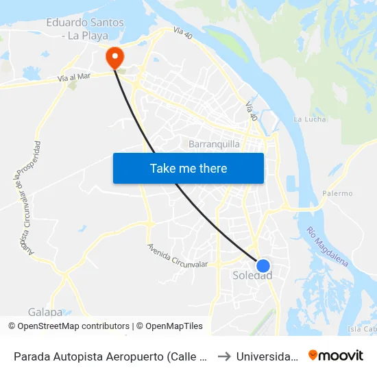 Parada Autopista Aeropuerto (Calle 30) Entrada Barrio Ferrocarril to Universidad Del Norte map