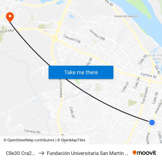 Clle30 Cra24 Esq to Fundación Universitaria San Martín Sede Caribe map