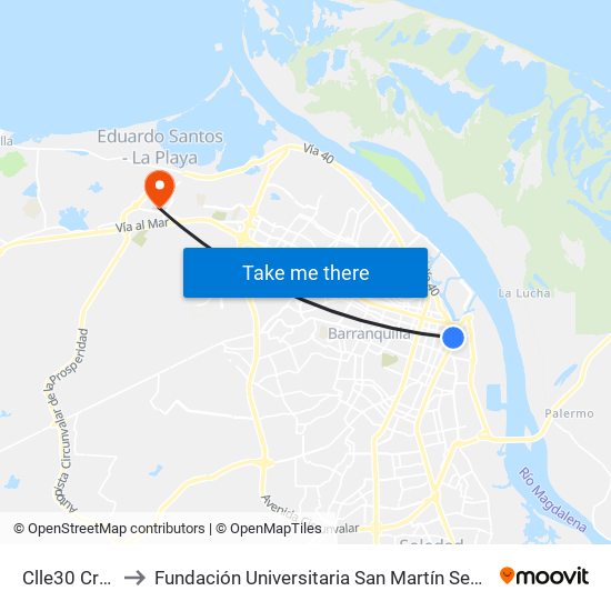 Clle30 Cra43 to Fundación Universitaria San Martín Sede Caribe map