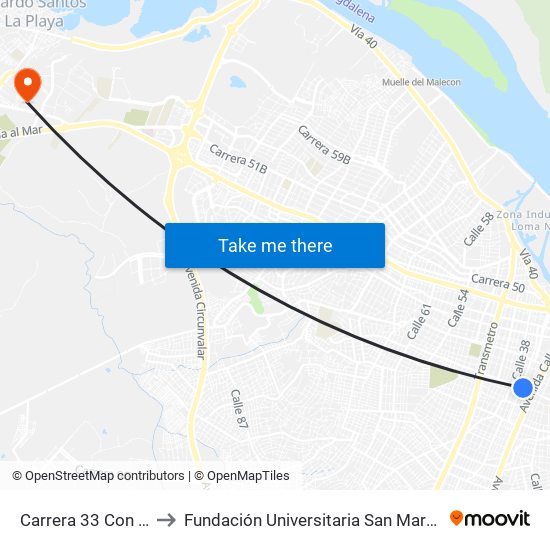 Carrera 33 Con Calle 34 to Fundación Universitaria San Martín Sede Caribe map