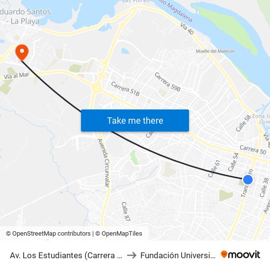 Av. Los Estudiantes (Carrera 38) Con Av. Murillo (Calle 45) Lado Norte to Fundación Universitaria San Martín Sede Caribe map