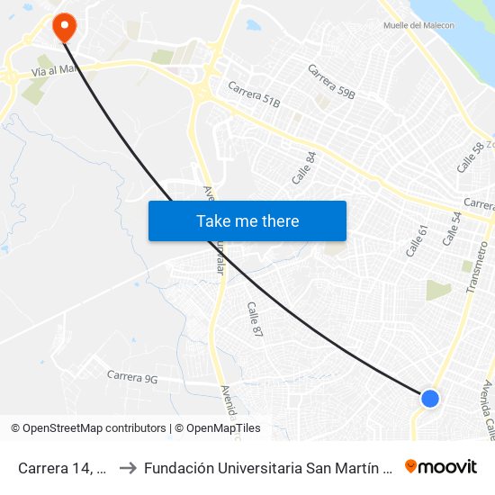 Carrera 14, 41-24 to Fundación Universitaria San Martín Sede Caribe map