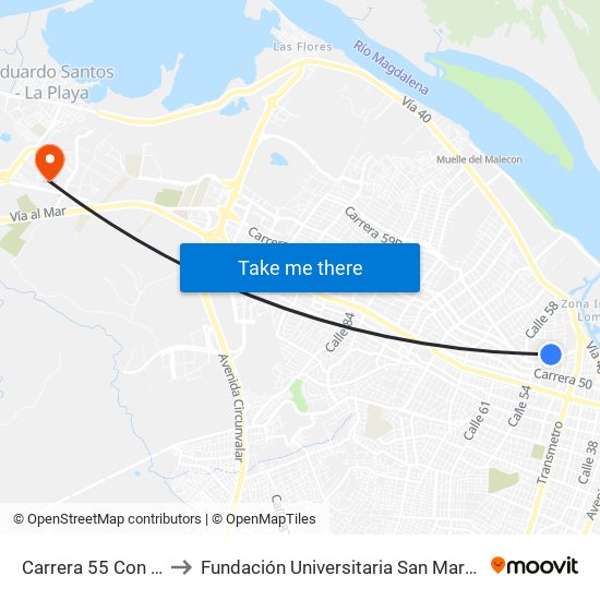 Carrera 55 Con Calle 49 to Fundación Universitaria San Martín Sede Caribe map