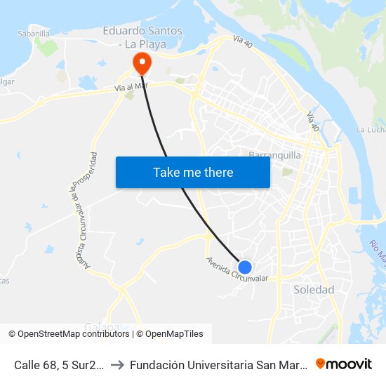 Calle 68, 5 Sur2-5 Sur32 to Fundación Universitaria San Martín Sede Caribe map