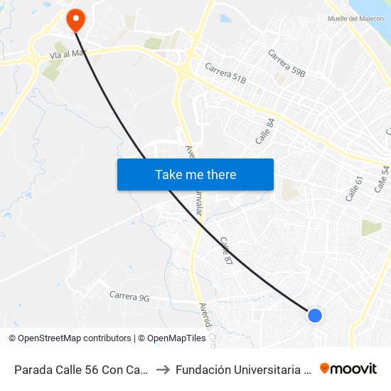 Parada Calle 56 Con Carrera 9d Sao Macarena to Fundación Universitaria San Martín Sede Caribe map