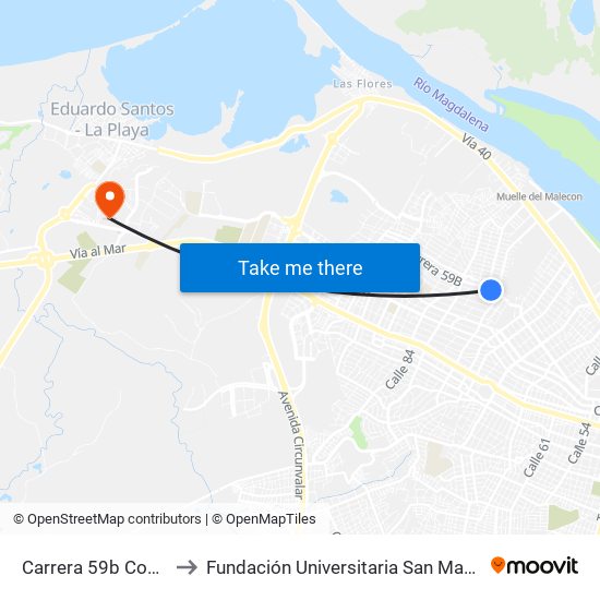 Carrera 59b Con Calle 79 to Fundación Universitaria San Martín Sede Caribe map