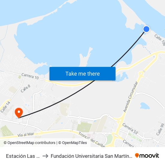 Estación Las Flores to Fundación Universitaria San Martín Sede Caribe map