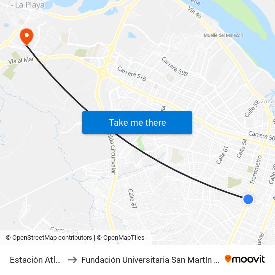 Estación Atlántico to Fundación Universitaria San Martín Sede Caribe map