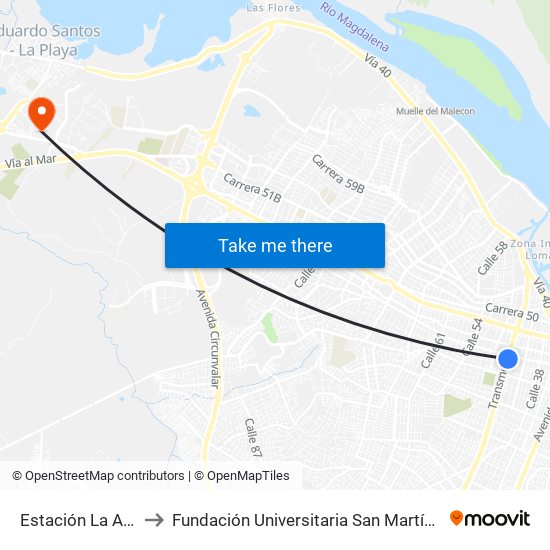 Estación La Arenosa to Fundación Universitaria San Martín Sede Caribe map
