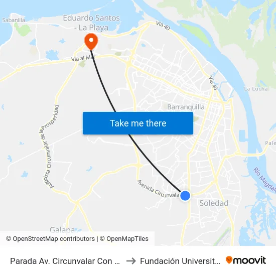 Parada Av. Circunvalar Con Calle 45h Puente Peatonal Velodromo to Fundación Universitaria San Martín Sede Caribe map