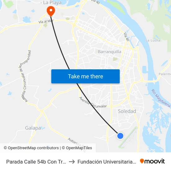 Parada Calle 54b Con Transversal 2d10 Soledad to Fundación Universitaria San Martín Sede Caribe map