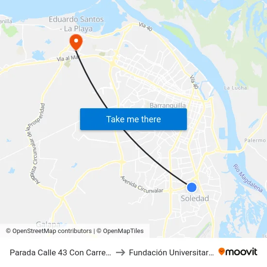 Parada Calle 43 Con Carrera 32 Lado Occidental Soledad to Fundación Universitaria San Martín Sede Caribe map