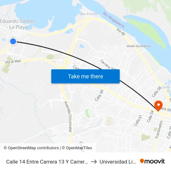 Calle 14 Entre Carrera 13 Y Carrera 20 to Universidad Libre map