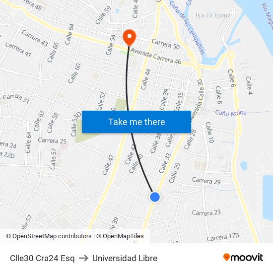 Clle30 Cra24 Esq to Universidad Libre map