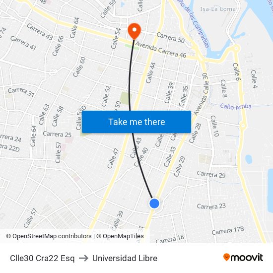 Clle30 Cra22 Esq to Universidad Libre map
