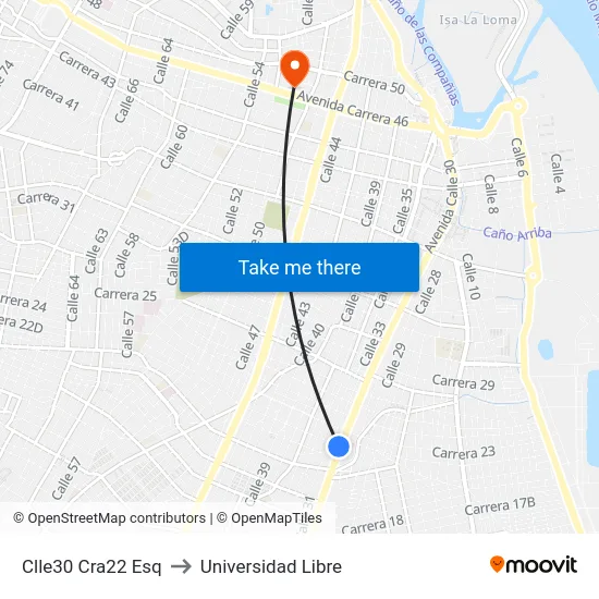 Clle30 Cra22 Esq to Universidad Libre map