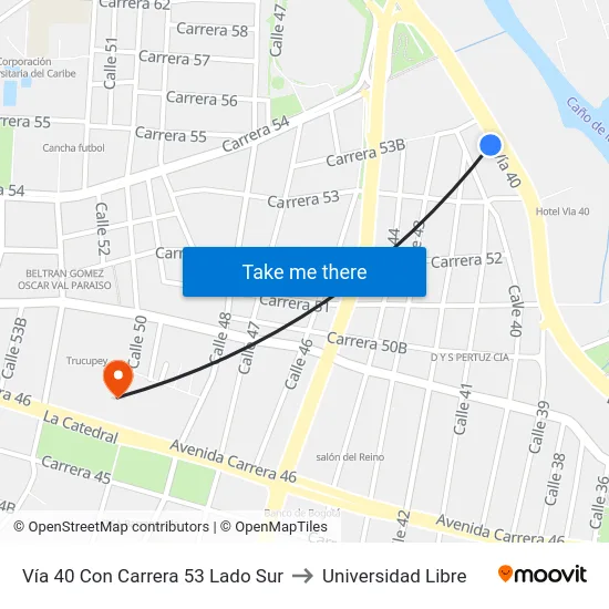Vía 40 Con Carrera 53 Lado Sur to Universidad Libre map