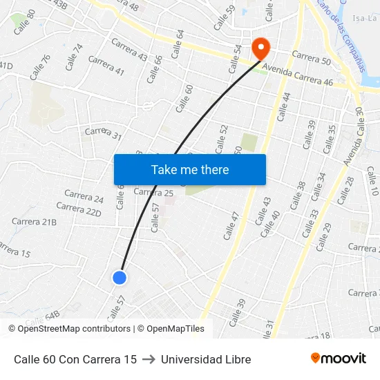 Calle 60 Con Carrera 15 to Universidad Libre map