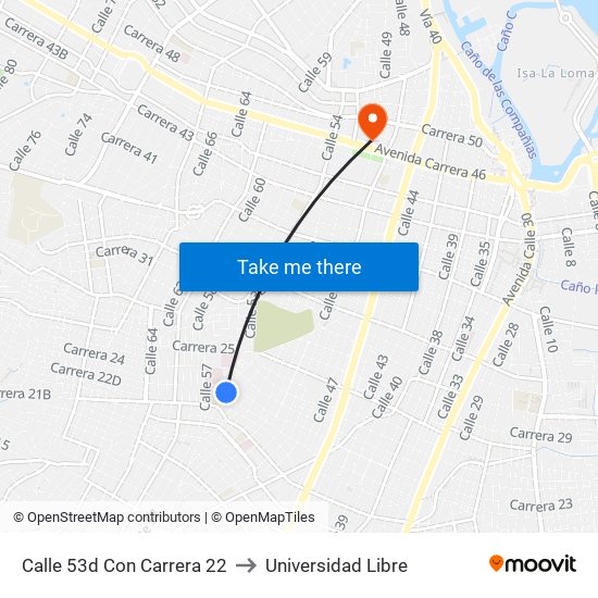 Calle 53d Con Carrera 22 to Universidad Libre map