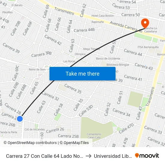 Carrera 27 Con Calle 64 Lado Note to Universidad Libre map