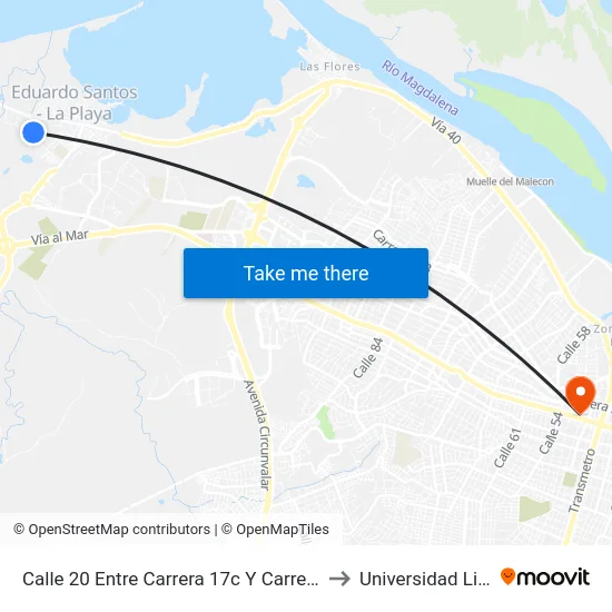 Calle 20 Entre Carrera 17c Y Carrera 20 to Universidad Libre map
