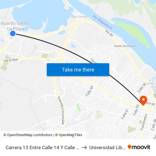 Carrera 13 Entre Calle 14 Y Calle 17 to Universidad Libre map
