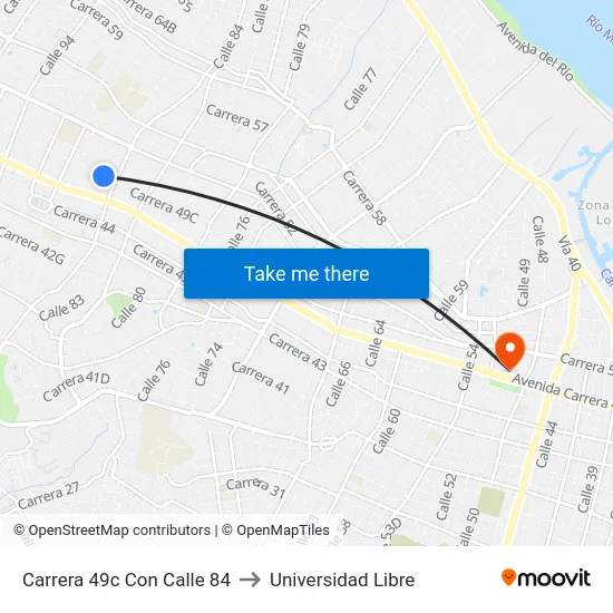 Carrera 49c Con Calle 84 to Universidad Libre map