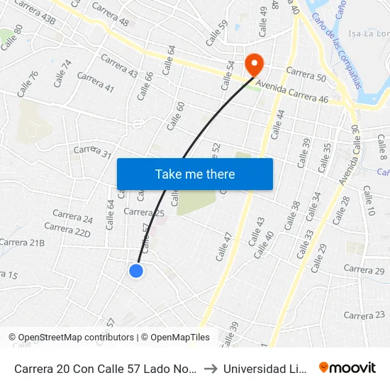 Carrera 20 Con Calle 57 Lado Norte to Universidad Libre map