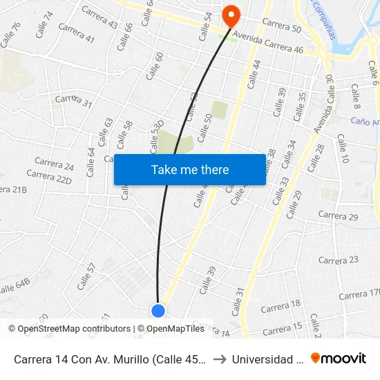 Carrera 14 Con Av. Murillo (Calle 45) Lado Sur to Universidad Libre map