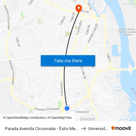 Parada Avenida Circunvalar - Éxito Metropolitano Lado Norte to Universidad Libre map