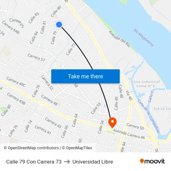 Calle 79 Con Carrera 73 to Universidad Libre map