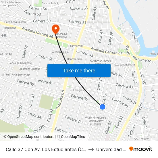 Calle 37 Con Av. Los Estudiantes (Carrera 38) to Universidad Libre map