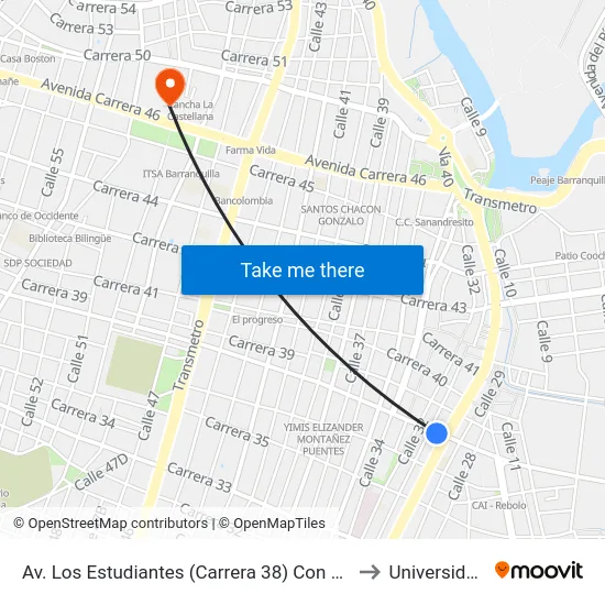 Av. Los Estudiantes (Carrera 38) Con Av. Boyacá (Calle 30) to Universidad Libre map