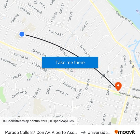 Parada Calle 87 Con Av. Alberto Assa (Carrera 51b) to Universidad Libre map