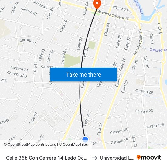 Calle 36b Con Carrera 14 Lado Occidental to Universidad Libre map