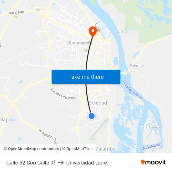 Calle 52 Con Calle 9f to Universidad Libre map