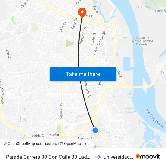 Parada Carrera 30 Con Calle 30 Lado Sur Soledad to Universidad Libre map