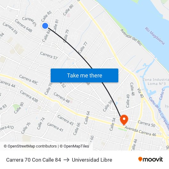 Carrera 70 Con Calle 84 to Universidad Libre map