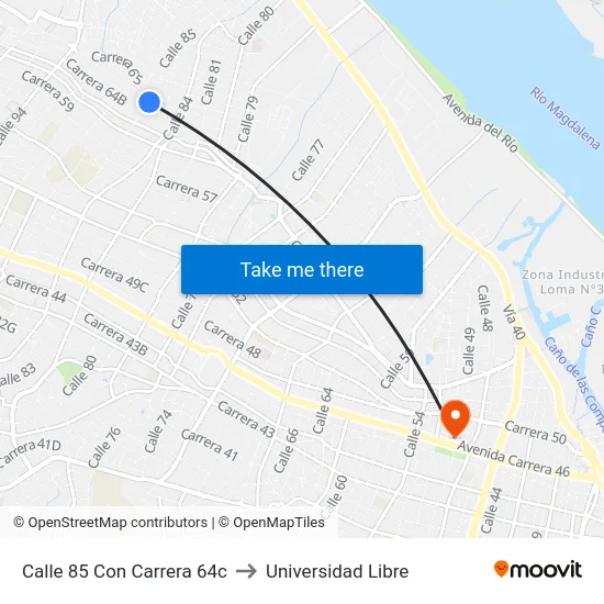 Calle 85 Con Carrera 64c to Universidad Libre map