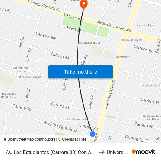 Av. Los Estudiantes (Carrera 38) Con Av. Murillo (Calle 45) Lado Norte to Universidad Libre map